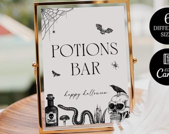 Halloween Potions Bar Sign Template, Halloween Party Decor, Halloween Drink Station Table Sign, Halloween drink sign, Spooky drink sign