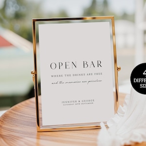 Open bar-bordsjabloon, afdrukbaar bord bruiloft open bar, minimalistisch open bar-bord, grappig open bar-bord, bruiloft open bar-sjabloon Canva
