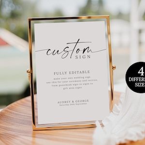 Minimalist Custom Sign Template, Modern Wedding Sign Printable, Customizable Wedding Sign, Modern Bridal Shower Table Sign, Create Any Sign