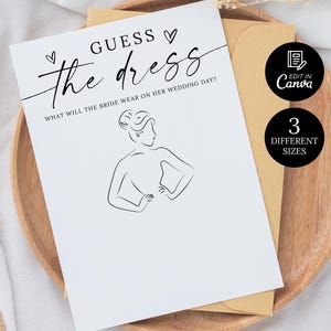 Devinez la robe jeu de douche nuptiale modèle imprimable, mariée moderne dessiner la robe modifiable, Bachelorette minimaliste jeux devinez la robe