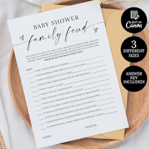 Baby Shower Family Feud Game, Minimalist Feud Baby Shower Game, Modern Family Feud Baby Shower Game, Fun Gender Neutral Baby Feud Game Canva