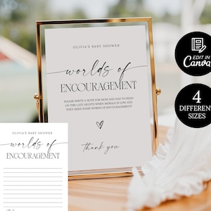 Modèle de plaque mots d'encouragement minimalistes pour les nouveaux parents, mots de sagesse modifiables, cartes de conseils pour une fête prénatale, vœux à imprimer