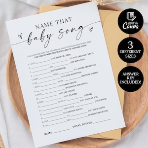 Modèle de chanson de prénom pour bébé, jeu de chansons de bébé, jeu de chanson de prénoms pour bébé, jeu de chansons de baby shower minimaliste, jeu de chansons de questions de baby shower