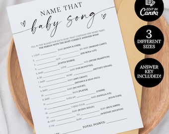 Name That Baby Song Template, Baby Song Game, Name That Baby Song Game, Minimalist Baby Shower Game, Baby Shower Questions Song Game