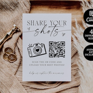 Share Your Shots QR Code Card, Wedding Share Your Shots Photo Album Card, Bridal Shower Photos QR Code Sign, Photo Scan and Share DIY Card
