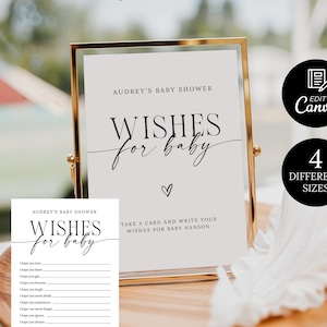 Jeu de souhaits pour baby shower, modèle de signe de cartes de voeux de bébé, conseils modifiables pour bébé, souhaits pour bébé à imprimer, signe de prières et carte