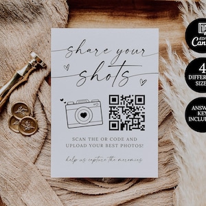 Share Your Shots QR Code Card, Wedding Share Your Shots Photo Album Card, Bridal Shower Photos QR Code Sign, Photo Scan and Share DIY Card