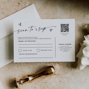 QR-Code Antwortkartenvorlage, bearbeitbare druckbare Hochzeit Antwortkarte, Online-Antwortkarte, minimalistische Antwortkarten für Brautparty, Antwortkarte