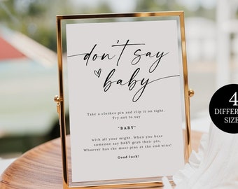 Gra "Nie mów, kochanie", minimalistyczna gra na baby shower z nadrukiem, neutralna pod względem płci, gra "Nie mów, kochanie", szablon gry na baby shower