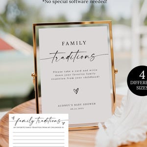 Family Traditions Baby Shower Cards And Sign, Baby Shower Game Printable, Childhood Memory, Baby Shower Advice, Family Traditions Sign Card image 1