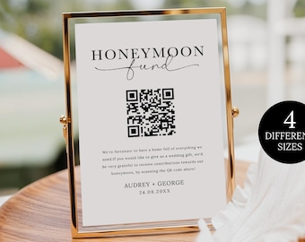 Honeymoon Fund QR Code Sign Template, Minimalist Wedding Cash Gift Sign, Custom Honeymoon Sign, Wedding Cash Gift Honeymoon Qr Code Sign