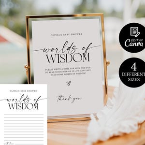Modèle de plaque Mots de sagesse minimalistes pour les nouveaux parents, Mots de sagesse modifiables, cartes de conseils pour une fête prénatale, carte Mots de sagesse de fête