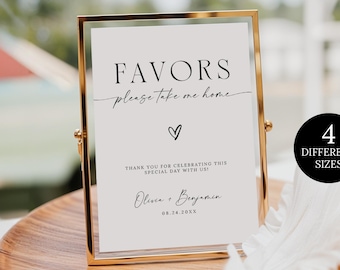 Letrero "Por favor, llévese un favor a casa", plantilla de letrero para mesa de regalos para bodas y despedidas de soltera, letrero minimalista imprimible para despedidas de soltera, por favor, llévese un favor a casa.