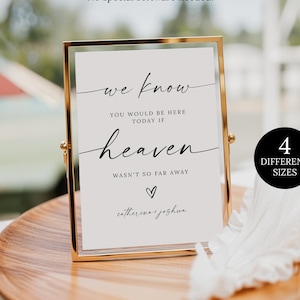 We weten dat je hier vandaag zou zijn als de hemel niet zo ver weg was Trouwbord, In Loving Memory Sign for Wedding, Memory Table Sign Template