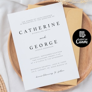 Simple Wedding Invitation, Editable Template Wedding Card, Minimalist Wedding Invitation Template, Wedding Invite, Modern Wedding Invite