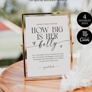 How Big Is Her Belly Game, Measure Moms Bump Baby Shower Game, Fun Printable Ribbon Game Sign, Minimalist How Big Is Mommy's Belly Game
