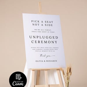 Elige un asiento, no un lado, letrero de ceremonia desconectada, letrero de elegir un asiento, póster de asientos para bodas, plantilla de letrero de asientos abiertos, letrero de bienvenida para bodas