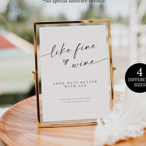 Plaque de livre d'or de mariage J'aime le vin, imprimable, minimaliste J'aime le vin, l'amour s'améliore avec l'âge, veuillez signer notre modèle de bouteille de vin