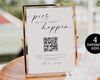 QR Code Sign Wedding Photos, Pics or it Didn't Happen, Wedding Photo Sign, Wedding Love QR Code, Reception Table Sign Instant Download Canva