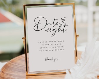 Moderne Date Night Herz Zeichen, Hochzeit Date Night Zeichen, Hochzeit Date Night Ideen Zeichen Vorlage, Date Night Ideen Zeichen, Brautdusche Zeichen