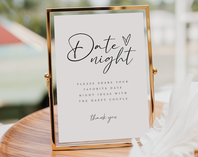 Modern Date Night Heart Sign, Wedding Date Night Sign, Wedding Date Night Ideas Sign Template, Date Night Ideas Sign, Bridal Shower Sign