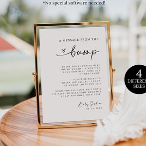 Modello "Un messaggio dal pancione", cartello modificabile con pancione, cartello stampabile per baby shower con libro di fiabe, cartello con messaggio per baby shower, modificabile con Canva