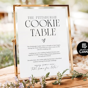 Pittsburgh Cookie Table Sign Template, Minimalist Pittsburgh Cookie Sign, Wedding Cookie Table Sign, Pittsburgh Tradition Bridal Shower Sign