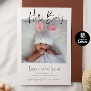 Carte de faire-part de naissance bébé, Faire-part de naissance avec photo, Faire-part de naissance avec photo