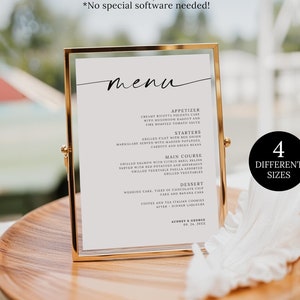 Wedding Menu Sign Template, Minimalist Wedding Menu, Modern Script Dinner Menu, Bridal Shower Menu, Reception Dinner Menu Printable Canva