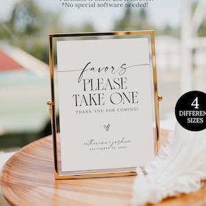 Modèle de signe de faveurs de douche nuptiale, signe de remerciement de mariage minimaliste, mariage moderne, veuillez prendre un signe imprimable signe de faveurs imprimable
