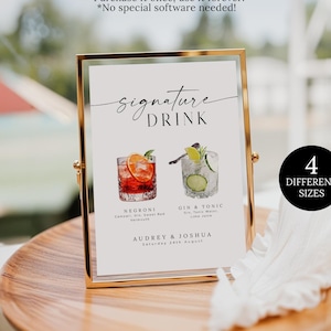 Minimalist Wedding Signature Drink Menu, Wedding Drink Bar Sign Template, Signature Cocktail Menu, Modern Wedding His and Hers Bar Sign