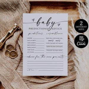 Baby Predictions and Advice Card, Baby Predictions Card, Baby Shower Advice Card, Baby Shower Games, Advice Wishes for Parents To Be Card