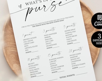 What's In Your Purse Bridal Shower Game, What's In Your Purse Wedding Game, Bridal Shower Game, Bridal Party Game, Newlywed Game Template
