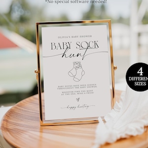 Baby Sock Hunt Baby Shower Game Sign, Baby Party Games Printable, Baby Sock Hunt Sign Template, Minimalist Baby Shower Game Instant Download