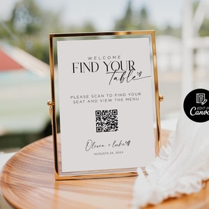 QRコードウェディング座席検索サイン、ブライダルシャワー座席表プランサイン、テーブルプランQRコードスキャン可能サイン、座席表テーブルサイン