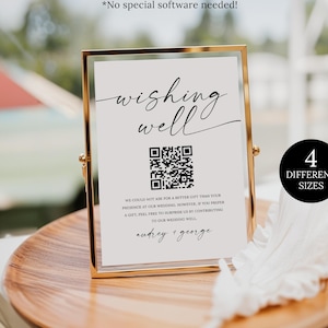 Wishing Well QR Code Sign, Honeymoon Fund Card, QR Wedding Fund Insert, Venmo Wedding Cash Gift, Printable Wedding Wishing Well