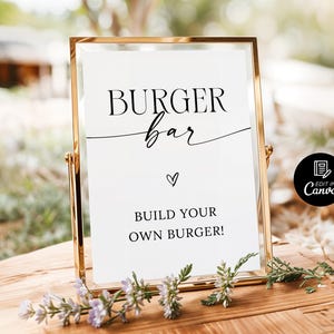 Burger Bar Sign, Build Your Own Burger, Shower Hamburger Station, Wedding Food Station Sign, Minimalist Food Bar Sign, Modern Party Food Bar