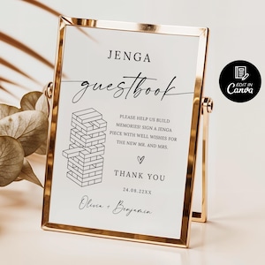 Letrero de Jenga para libro de visitas de boda, letrero de bloques de construcción para boda, letrero minimalista de Jenga para libro de visitas, letrero de deseos para recién casados para crear recuerdos