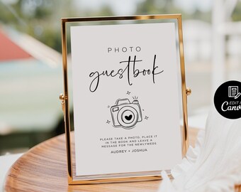Letrero minimalista para libro de visitas con foto de boda, plantilla para letrero, letrero minimalista para libro de visitas con foto, letrero para libro de visitas para Instax Mini