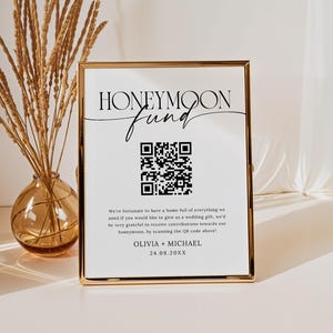 Honeymoon Fund QR Code Sign Template, Minimalist Wedding Cash Gift Sign, Custom Honeymoon Sign, Wedding Cash Gift Honeymoon Qr Code Sign