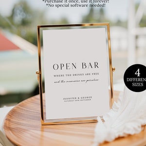 Modello di cartello per open bar, cartello stampabile per open bar per matrimoni, cartello minimalista per open bar, cartello divertente per open bar, modello di cartello per open bar per matrimoni Canva