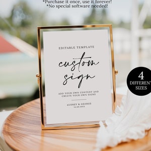 Plantilla de letrero de boda personalizado, letrero de mesa imprimible y totalmente editable, decoración minimalista para bodas y despedidas de soltera, descarga instantánea.