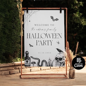 Letrero de bienvenida para Halloween, plantilla vintage para fiesta de Halloween, letrero de bienvenida espeluznante, letrero de decoración de Halloween imprimible