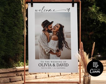 Photo Wedding Welcome Sign Template, Minimalist Welcome Wedding Board, Photo Welcome Sign, Couple's Shower Welcome Sign with Photo Sign