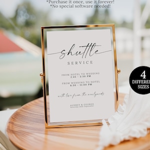 Shuttle Service Wedding Sign Template, Bridal Shower Transportation Table Sign, Modern Wedding Transportation Sign Instant Download Canva