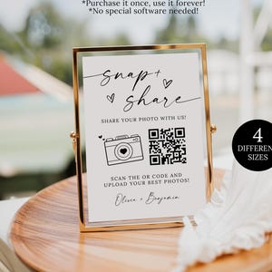 Snap & Share QR Code Sign, Wedding Photo QR Code Sign, Bridal Shower Share the Love, Photo Scan and Share DIY Sign, Wedding Photos Sign