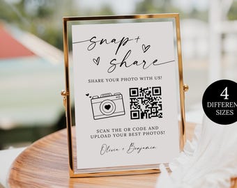 Snap & Share QR Code Sign, Wedding Photo QR Code Sign, Bridal Shower Share the Love, Photo Scan and Share DIY Sign, Wedding Photos Sign