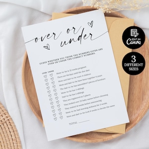 Over or Under Baby Shower Game, Over or Under Game, Over or Under Trivia Game, Baby Shower Games Printable, Gender Neutral Games Baby Shower