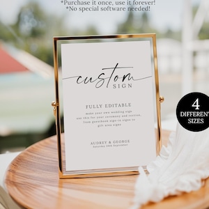 Minimalist Custom Sign Template, Modern Wedding Table Sign Printable, Fully Editable Sign, Wedding and Bridal Shower Decor, Instant Download