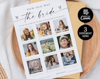 How Old Was the Bride Bridal Shower Game Template, Couples Bridal Shower Game, Age Guessing Game, Minimalist Photo Baby Guessing Game